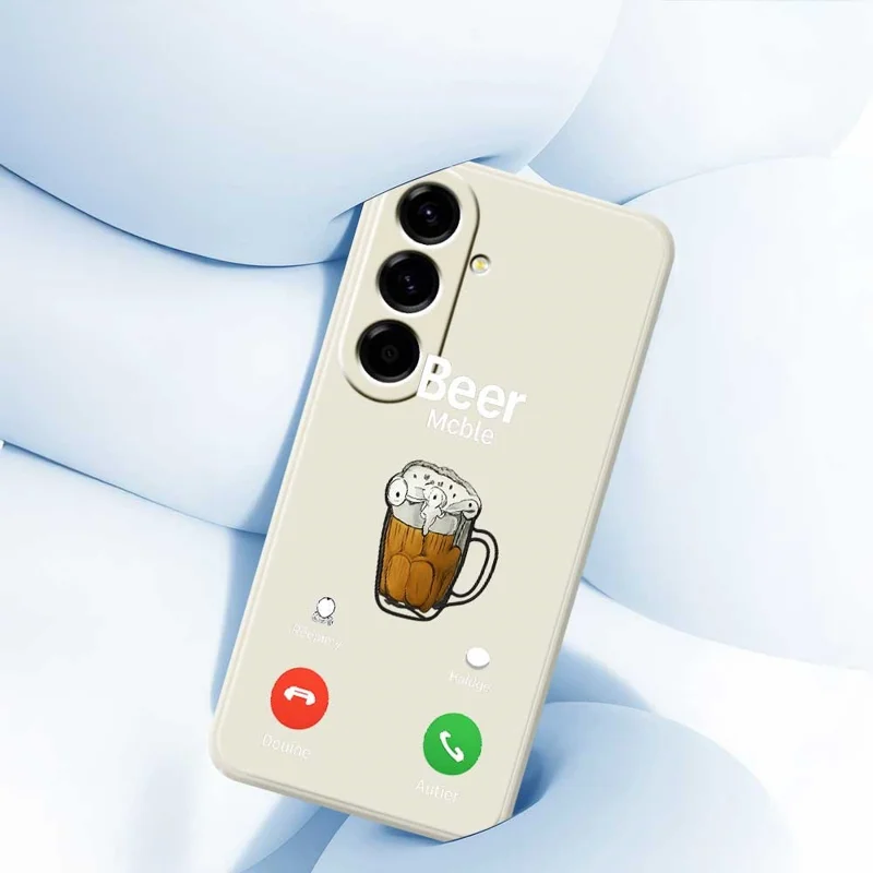 For Samsung Galaxy A56 5G Case Beer Pattern Printing Straight Edge TPU Phone Back Cover - Beige
