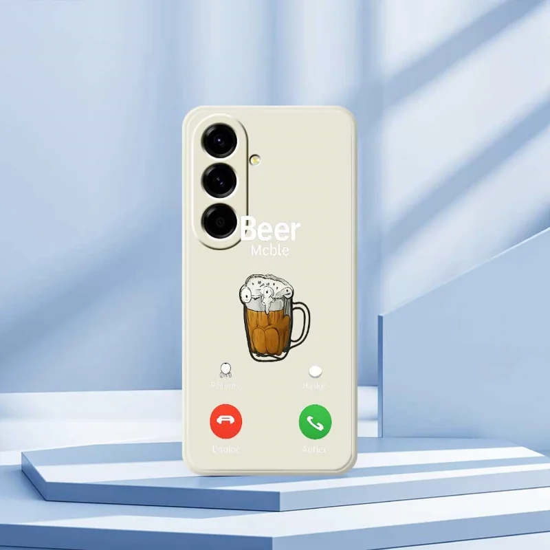 For Samsung Galaxy A56 5G Case Beer Pattern Printing Straight Edge TPU Phone Back Cover - Beige