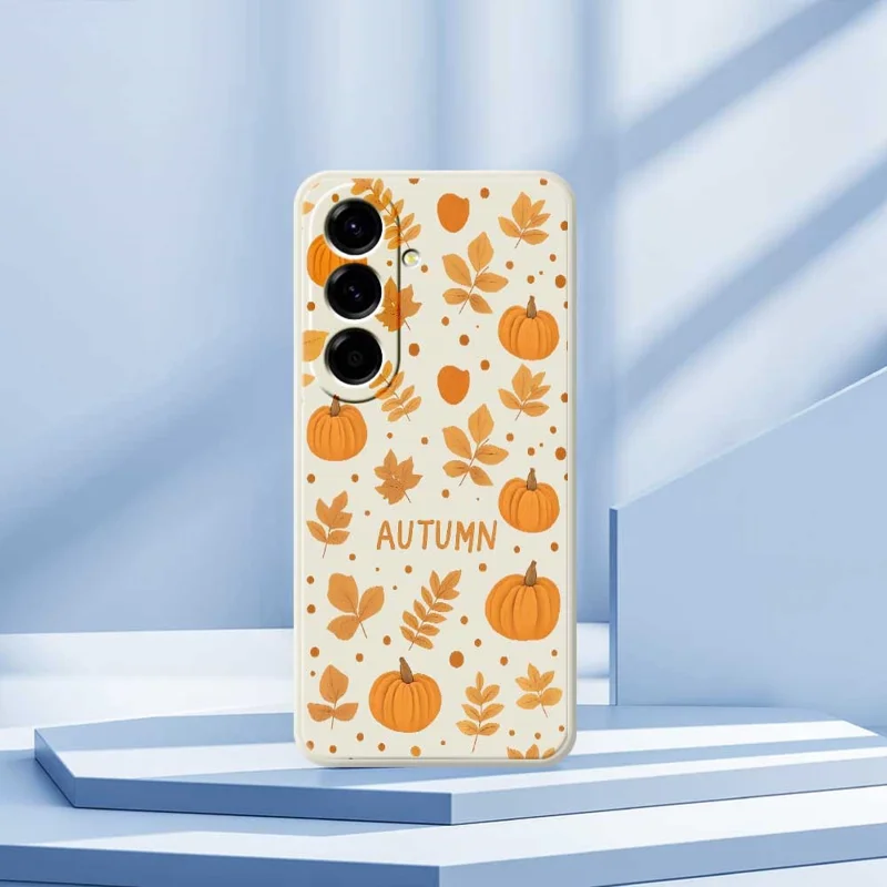 For Samsung Galaxy A56 5G Case Autumn Theme Pattern Printing Straight Edge TPU Phone Back Cover - Beige