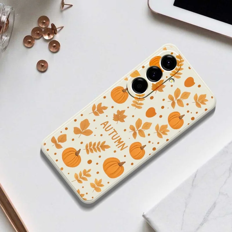 For Samsung Galaxy A56 5G Case Autumn Theme Pattern Printing Straight Edge TPU Phone Back Cover - Beige