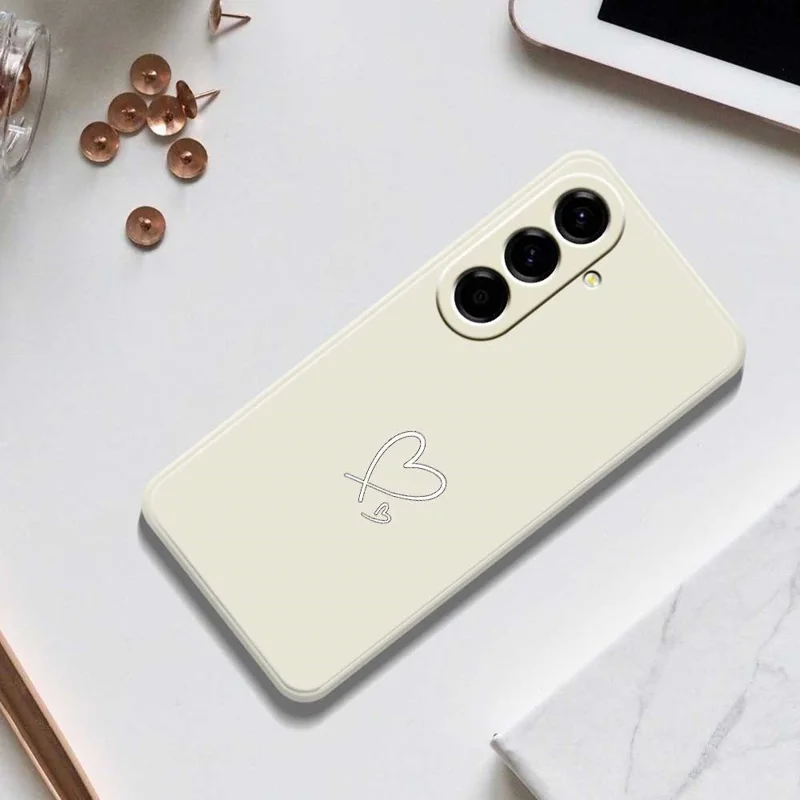 For Samsung Galaxy A56 5G Case White Love Pattern Printing Straight Edge TPU Phone Back Cover - Beige