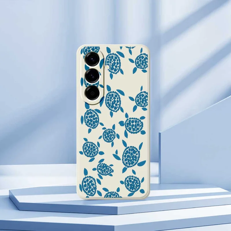 TPU-hoesje voor Samsung Galaxy A56 5G met blauw schildpaddenpatroon, rechte rand, beige