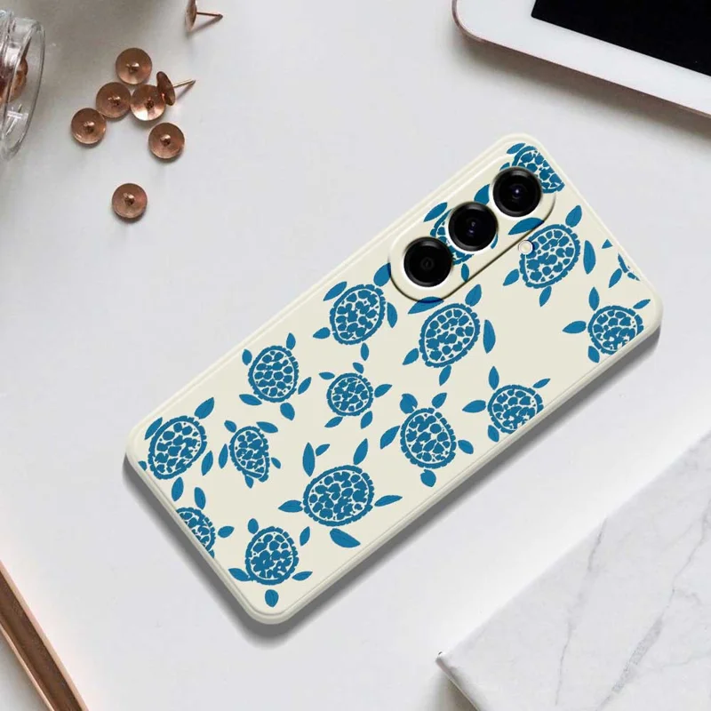 TPU-hoesje voor Samsung Galaxy A56 5G met blauw schildpaddenpatroon, rechte rand, beige