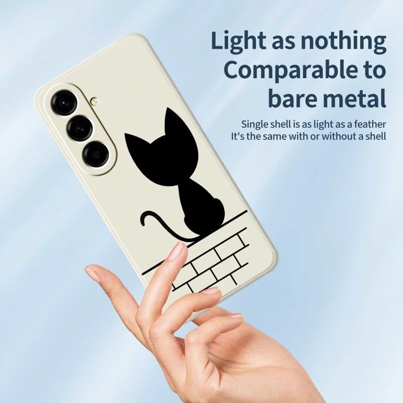 For Samsung Galaxy A56 5G Case Black Cat on the Wall Pattern Printing Straight Edge TPU Phone Back Cover - Beige