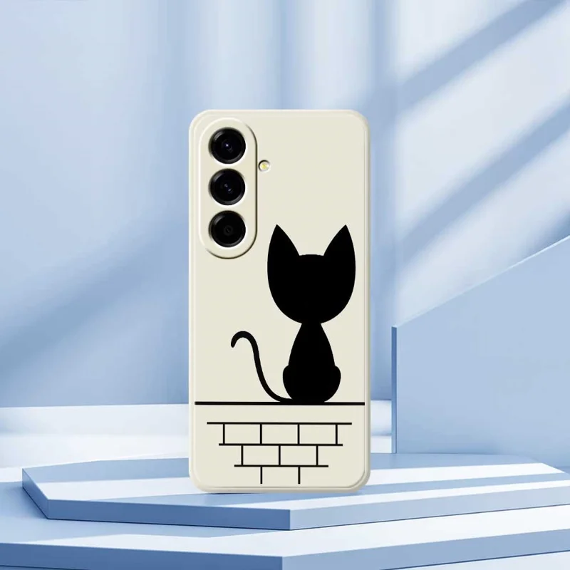 For Samsung Galaxy A56 5G Case Black Cat on the Wall Pattern Printing Straight Edge TPU Phone Back Cover - Beige
