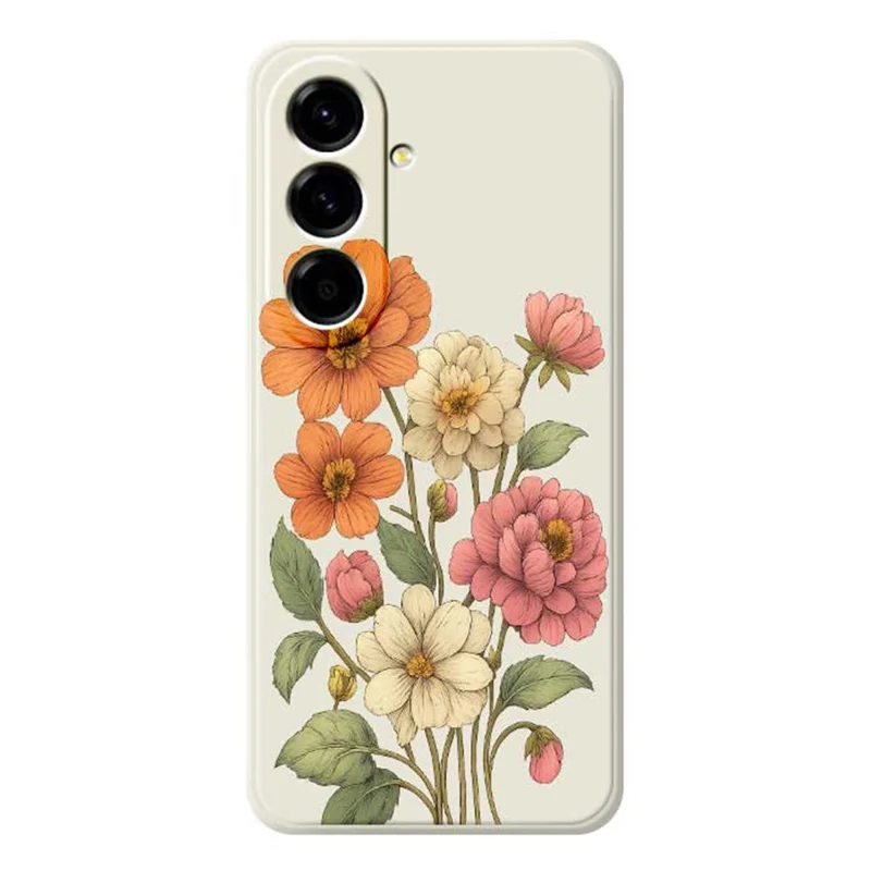 For Samsung Galaxy A56 5G Case Beautiful Flowers Pattern Printing Straight Edge TPU Phone Back Cover - Beige