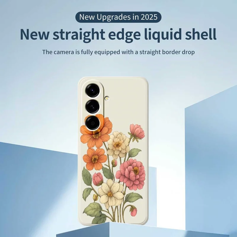 For Samsung Galaxy A56 5G Case Beautiful Flowers Pattern Printing Straight Edge TPU Phone Back Cover - Beige