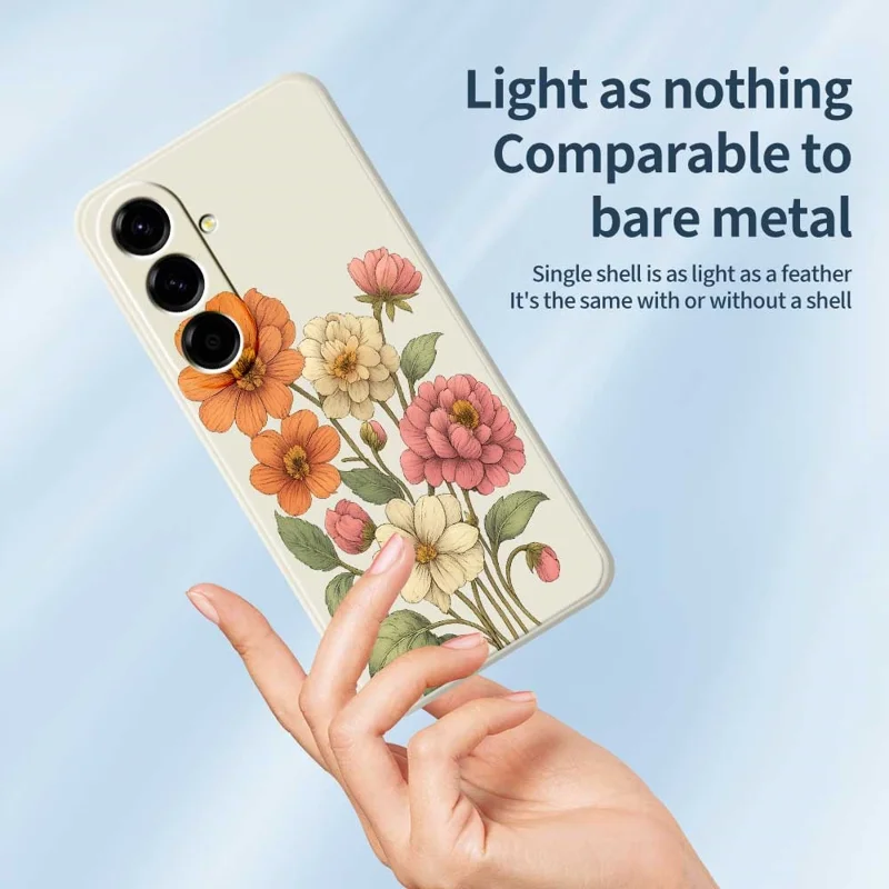 For Samsung Galaxy A56 5G Case Beautiful Flowers Pattern Printing Straight Edge TPU Phone Back Cover - Beige