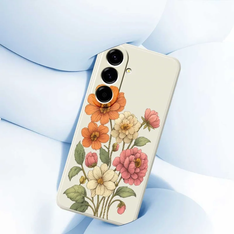 For Samsung Galaxy A56 5G Case Beautiful Flowers Pattern Printing Straight Edge TPU Phone Back Cover - Beige