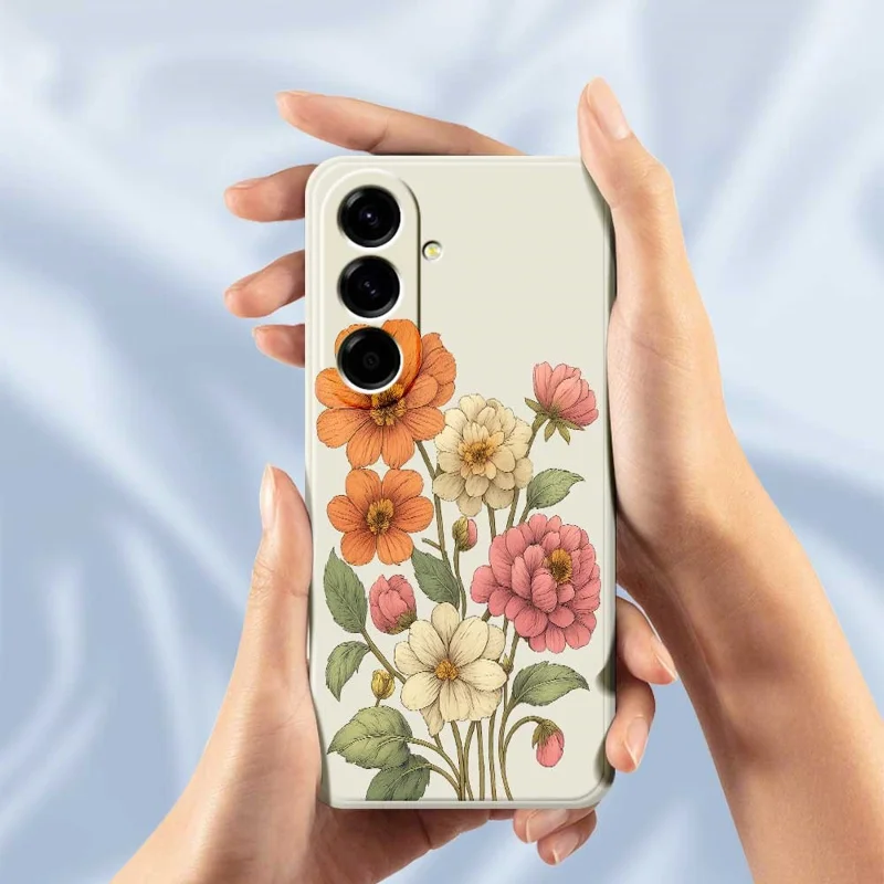 For Samsung Galaxy A56 5G Case Beautiful Flowers Pattern Printing Straight Edge TPU Phone Back Cover - Beige