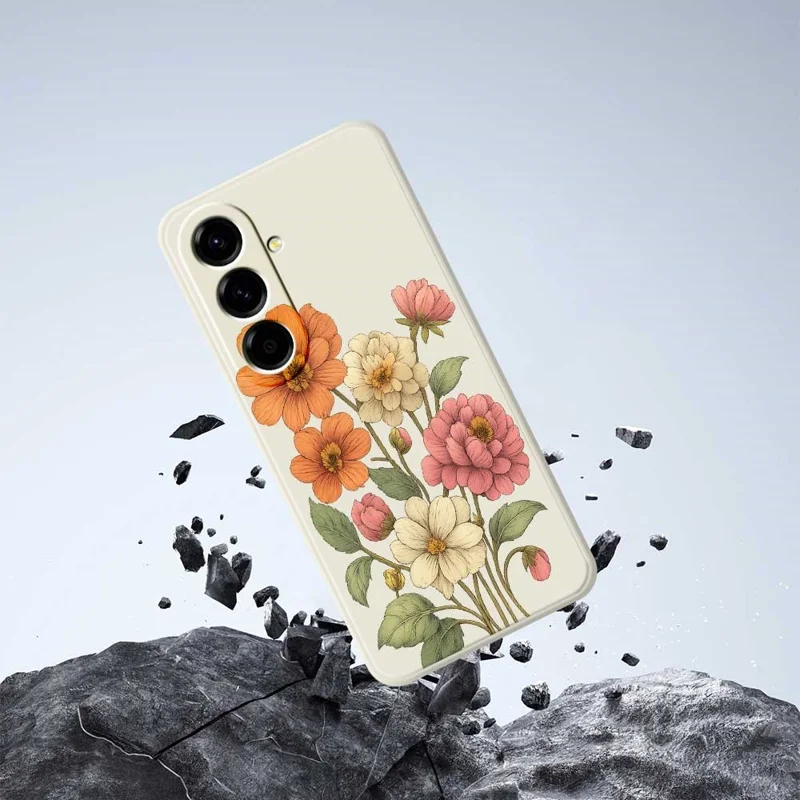 For Samsung Galaxy A56 5G Case Beautiful Flowers Pattern Printing Straight Edge TPU Phone Back Cover - Beige
