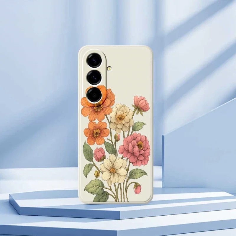 For Samsung Galaxy A56 5G Case Beautiful Flowers Pattern Printing Straight Edge TPU Phone Back Cover - Beige