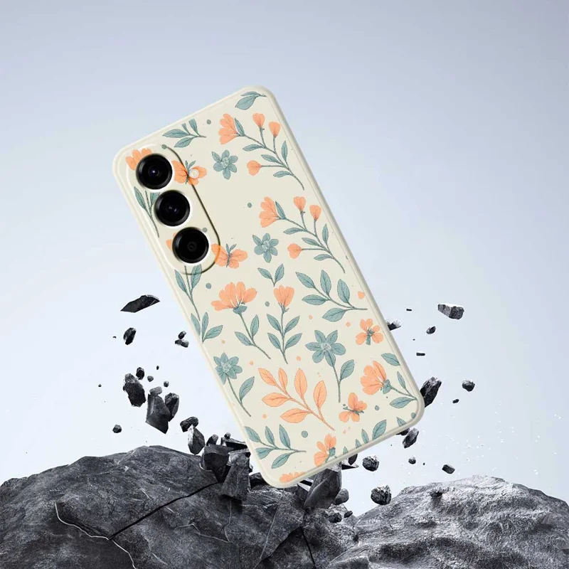 For Samsung Galaxy A56 5G Case Yellow Flowers Pattern Printing Straight Edge TPU Phone Back Cover - Beige