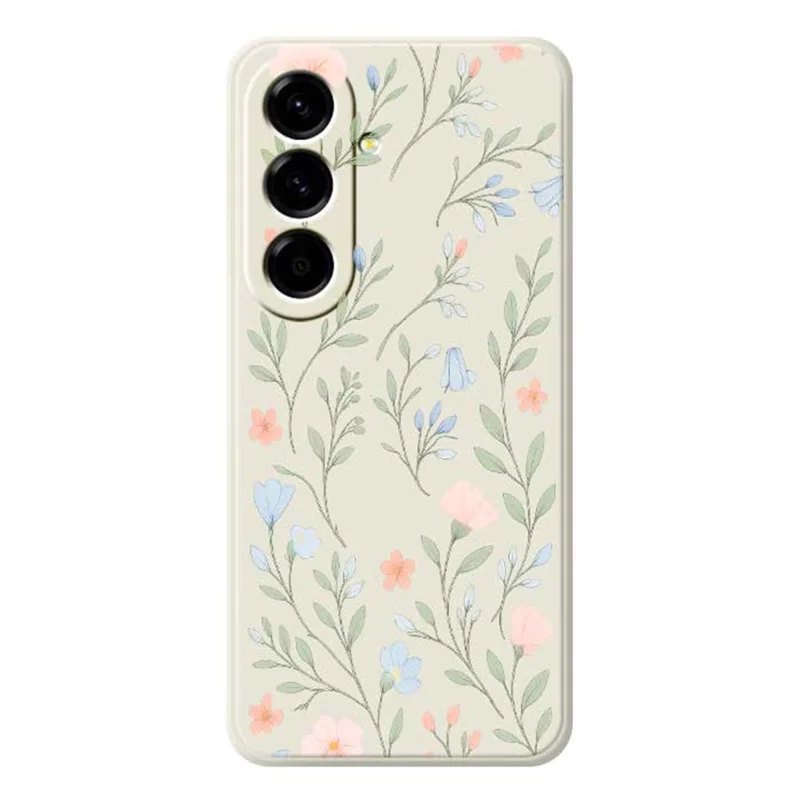 For Samsung Galaxy A56 5G Case Pink Blue Flowers Pattern Printing Straight Edge TPU Phone Back Cover - Beige