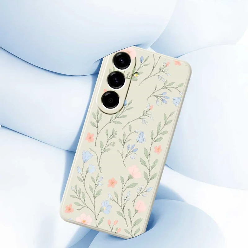 For Samsung Galaxy A56 5G Case Pink Blue Flowers Pattern Printing Straight Edge TPU Phone Back Cover - Beige