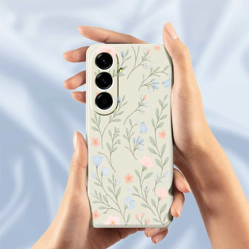 For Samsung Galaxy A56 5G Case Pink Blue Flowers Pattern Printing Straight Edge TPU Phone Back Cover - Beige