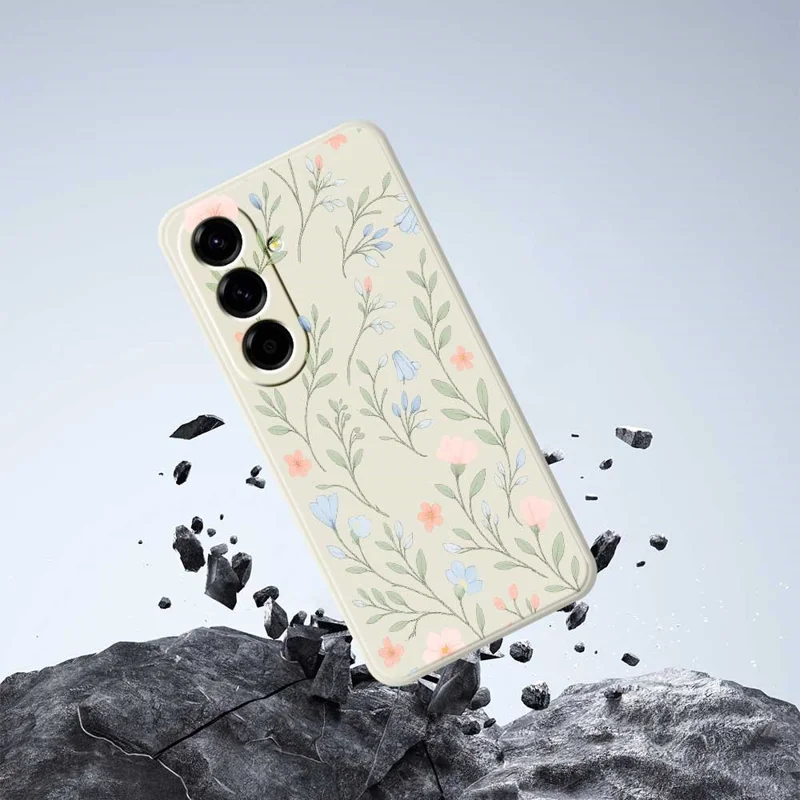 For Samsung Galaxy A56 5G Case Pink Blue Flowers Pattern Printing Straight Edge TPU Phone Back Cover - Beige