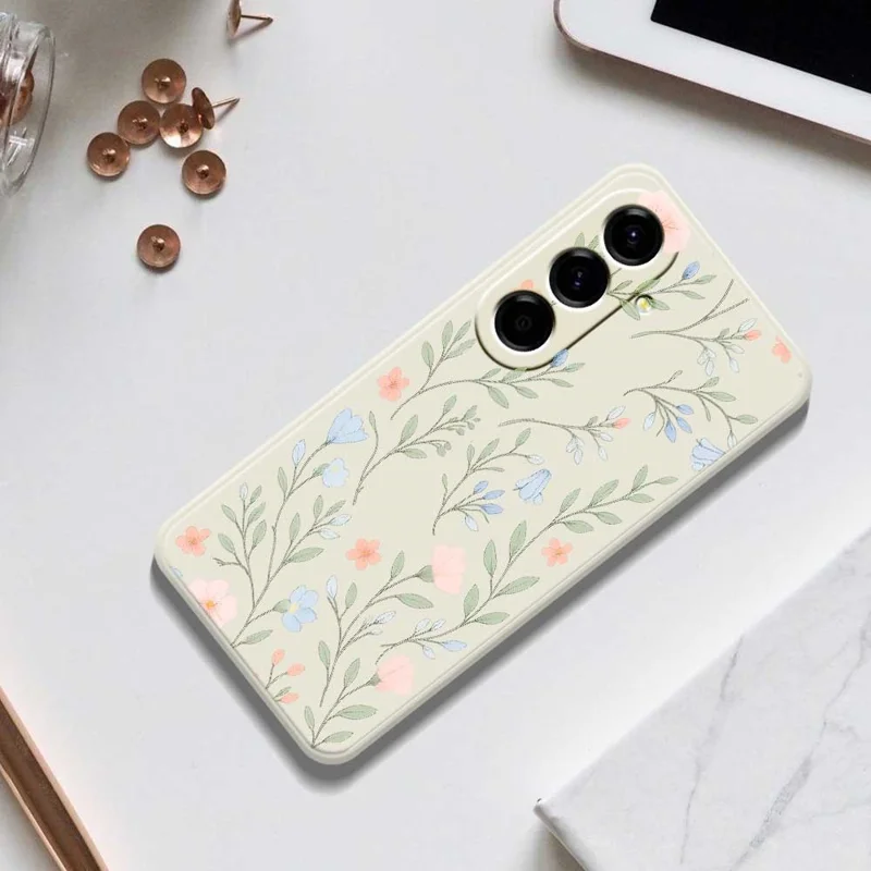 For Samsung Galaxy A56 5G Case Pink Blue Flowers Pattern Printing Straight Edge TPU Phone Back Cover - Beige