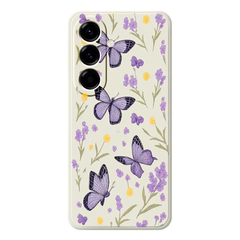 For Samsung Galaxy A56 5G Case Purple Butterflies Pattern Printing Straight Edge TPU Phone Back Cover - Beige