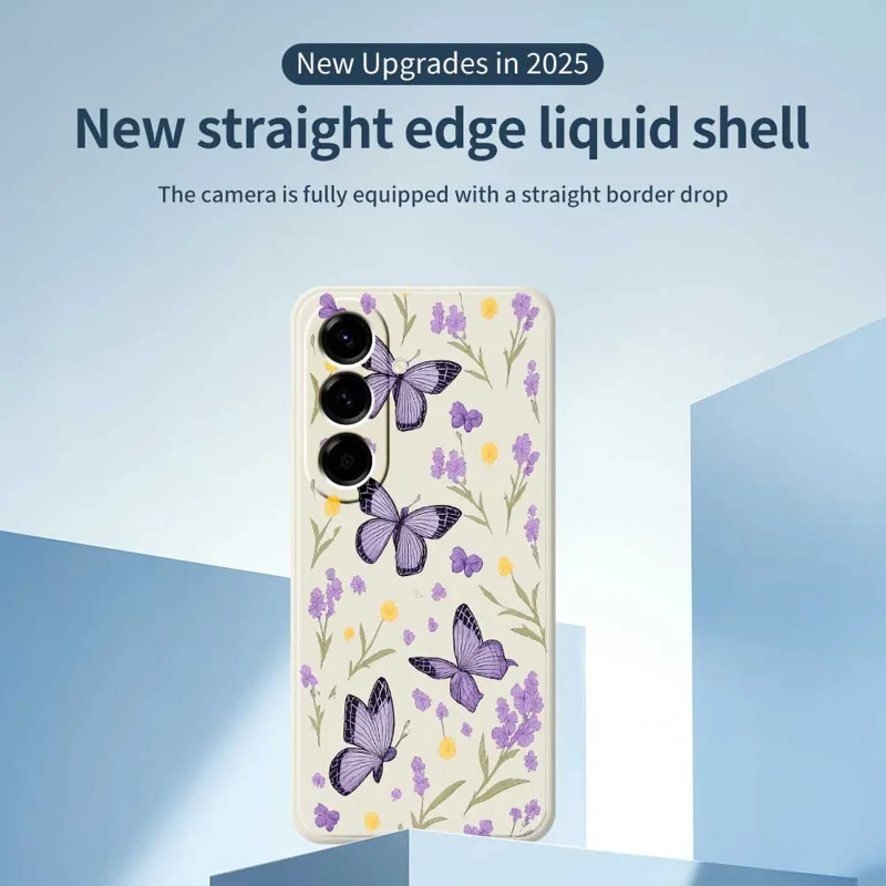 For Samsung Galaxy A56 5G Case Purple Butterflies Pattern Printing Straight Edge TPU Phone Back Cover - Beige