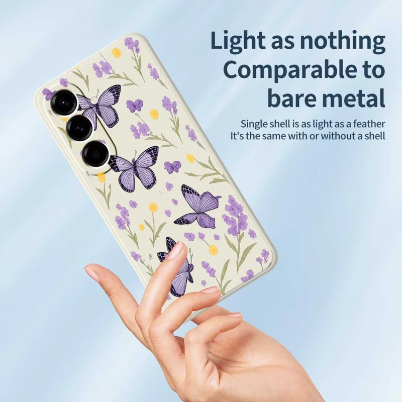 For Samsung Galaxy A56 5G Case Purple Butterflies Pattern Printing Straight Edge TPU Phone Back Cover - Beige