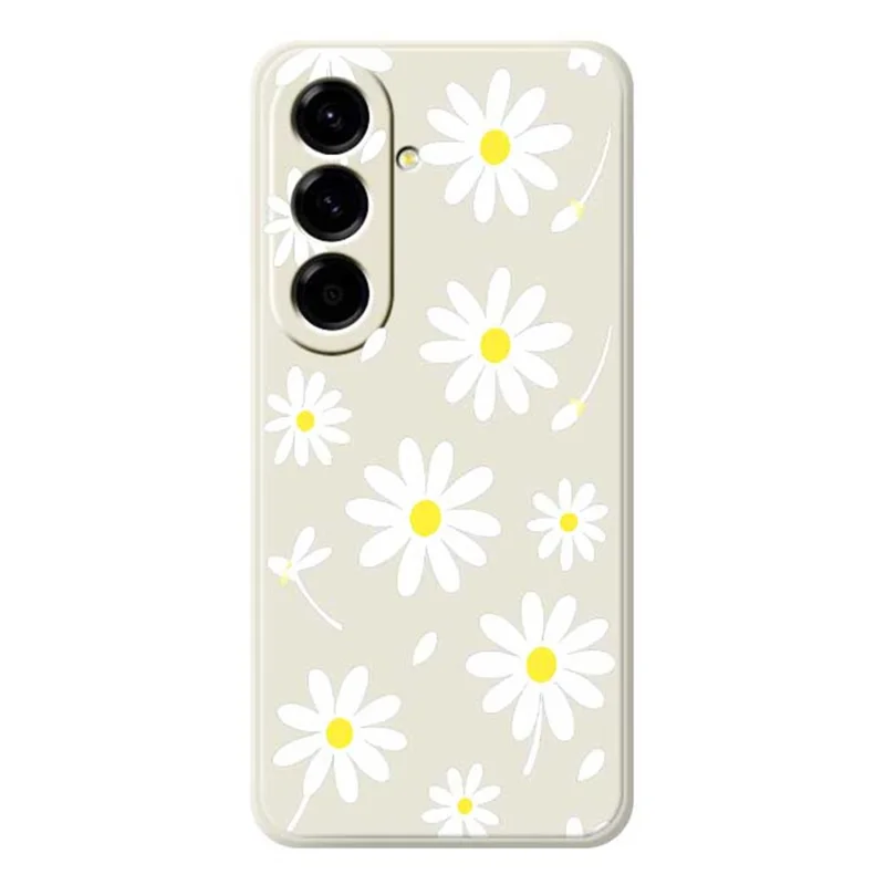 For Samsung Galaxy A56 5G Case White Daisy Pattern Printing Straight Edge TPU Phone Back Cover - Beige