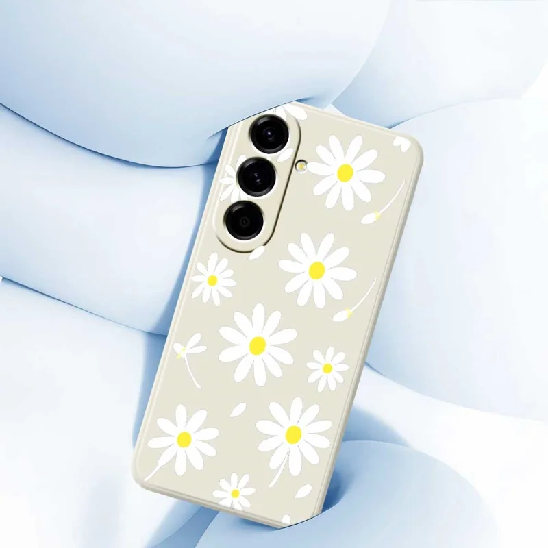 For Samsung Galaxy A56 5G Case White Daisy Pattern Printing Straight Edge TPU Phone Back Cover - Beige