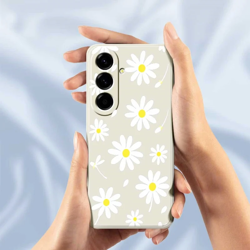 For Samsung Galaxy A56 5G Case White Daisy Pattern Printing Straight Edge TPU Phone Back Cover - Beige