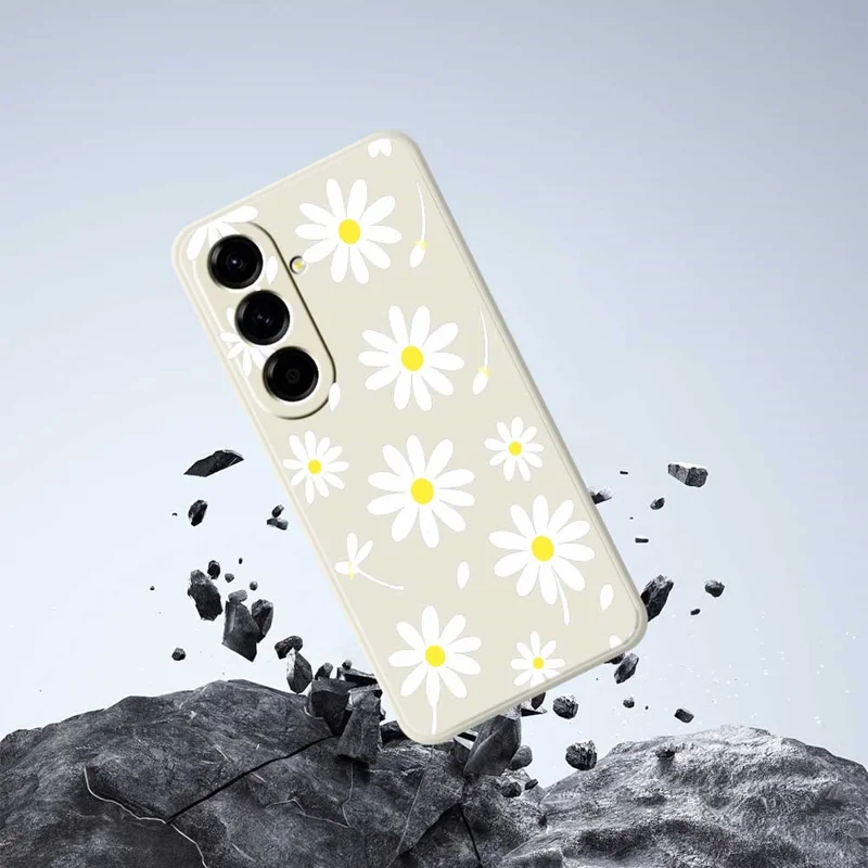 For Samsung Galaxy A56 5G Case White Daisy Pattern Printing Straight Edge TPU Phone Back Cover - Beige