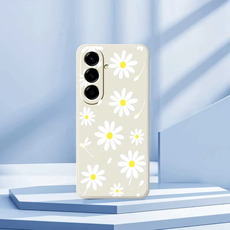 For Samsung Galaxy A56 5G Case White Daisy Pattern Printing Straight Edge TPU Phone Back Cover - Beige