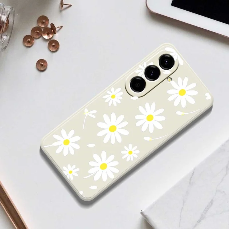For Samsung Galaxy A56 5G Case White Daisy Pattern Printing Straight Edge TPU Phone Back Cover - Beige