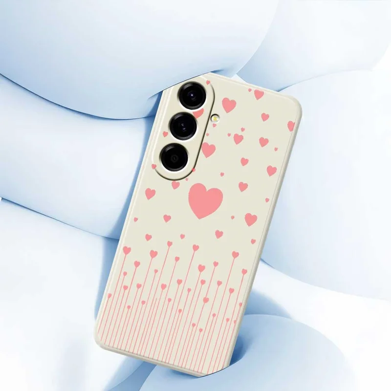 For Samsung Galaxy A56 5G Case Pink Love Pattern Printing Straight Edge TPU Phone Back Cover - Beige