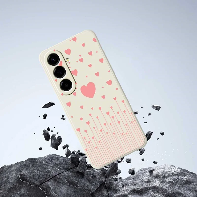For Samsung Galaxy A56 5G Case Pink Love Pattern Printing Straight Edge TPU Phone Back Cover - Beige