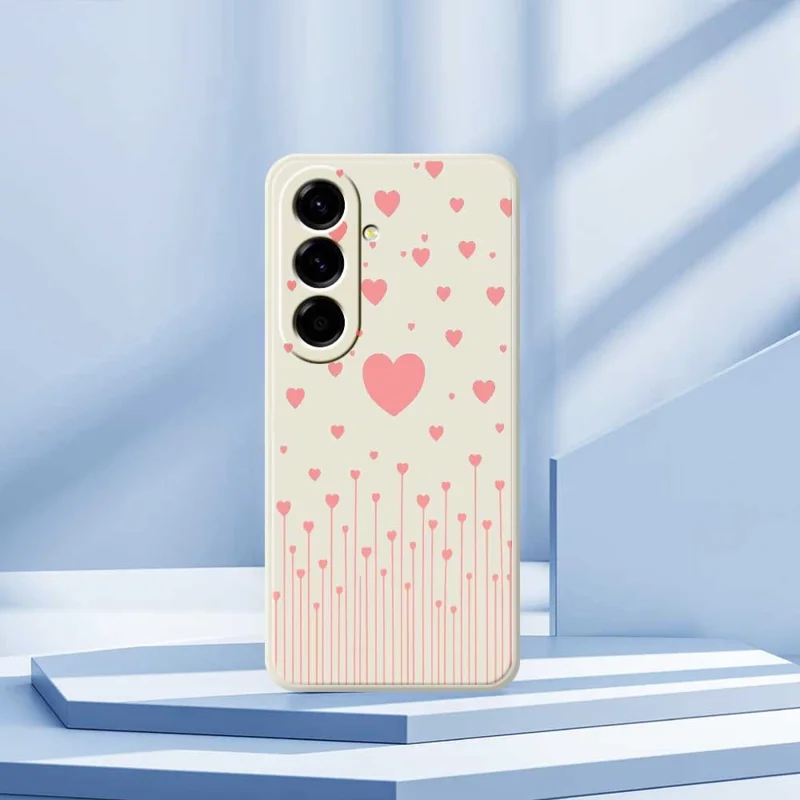 For Samsung Galaxy A56 5G Case Pink Love Pattern Printing Straight Edge TPU Phone Back Cover - Beige