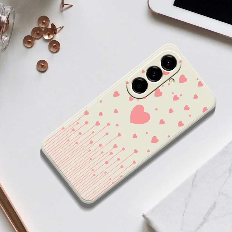 For Samsung Galaxy A56 5G Case Pink Love Pattern Printing Straight Edge TPU Phone Back Cover - Beige