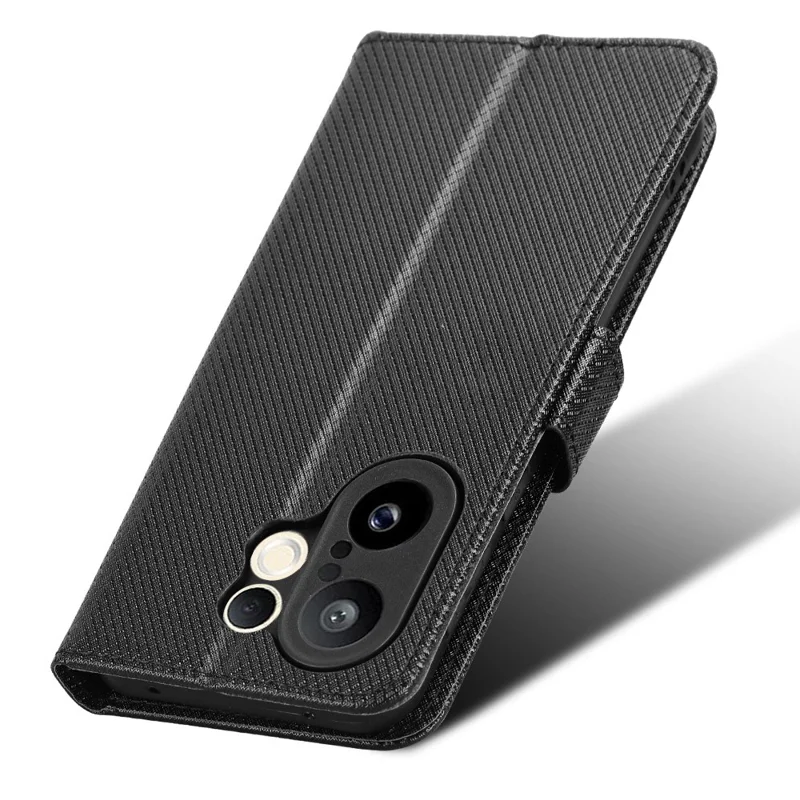 Чехол-кошелек для vivo X200 FE 5G / S30 Pro mini 5G из кожи с ремешком и diamond-текстурой - Черный