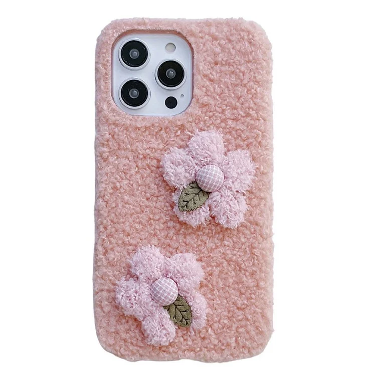 Для Iphone 14 Pro Max Flower Decor Plush + TPU Soft Case Anti-dop Protection Protection Cover Phone - Розовый