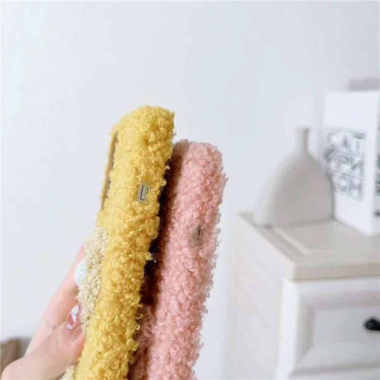 Для Iphone 14 Pro Max Flower Decor Plush + TPU Soft Case Anti-dop Protection Protection Cover Phone - Розовый