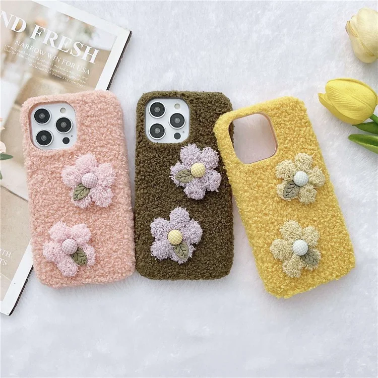 Для Iphone 14 Pro Flower Decor Plush Phone Case-proble Protective Cover TPU - Желтый