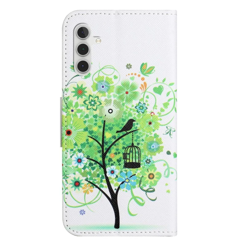 For Samsung Galaxy S25 FE Case Pattern Printing Cross Texture Leather Phone Cover - Green Tree