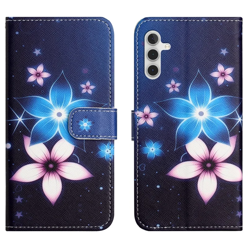 Voor Samsung Galaxy S25 FE Hoesje Patroonprint PU Leren Portemonnee Hoesje Cross Textuur - Blauwe Bloem