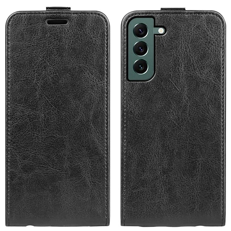 Para Samsung Galaxy S23+ Anti-scratch PU Leather Phone Case Fecho Magnético Vertical Flip Textura de Couro de Cavalo Louco Suporte de Cartão Capa de Telefone - Preto