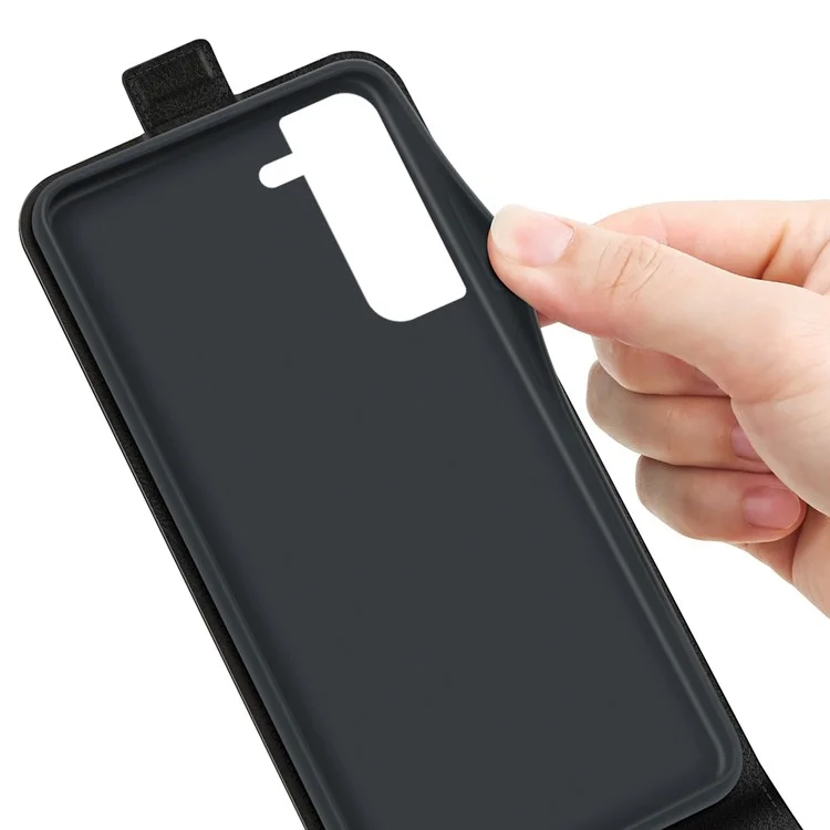 Para Samsung Galaxy S23+ Anti-scratch PU Leather Phone Case Fecho Magnético Vertical Flip Textura de Couro de Cavalo Louco Suporte de Cartão Capa de Telefone - Preto