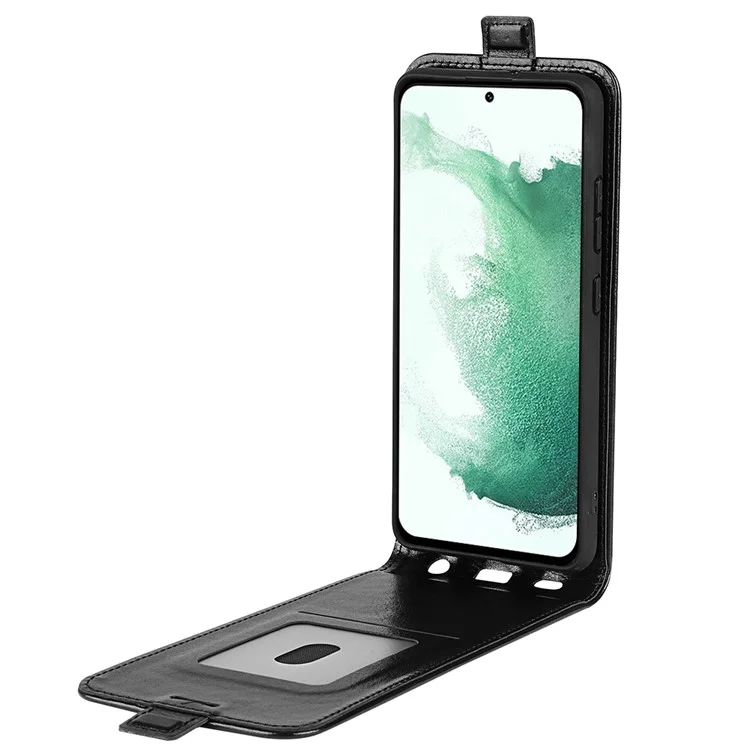 Para Samsung Galaxy S23+ Anti-scratch PU Leather Phone Case Fecho Magnético Vertical Flip Textura de Couro de Cavalo Louco Suporte de Cartão Capa de Telefone - Preto