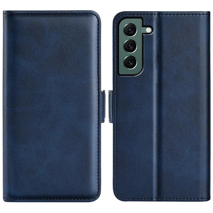 Pour Samsung Galaxy S23+ Calf Texture PU Leather Dual Magnetic Clasp Phone Case Anti-scratch Stand Wallet Cover - Blue