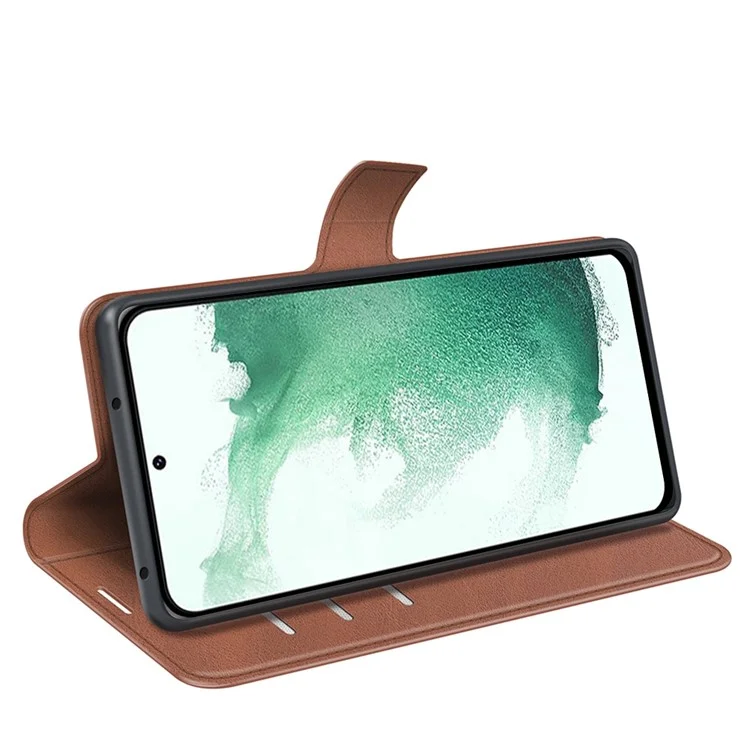 Pour Samsung Galaxy S23+ Anti-empreintes digitales Texture Veau Stand Wallet PU Leather Case Square Magnetic Clasp Flip Phone Cover - Marron Clair