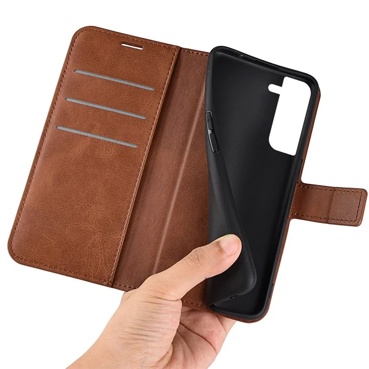Pour Samsung Galaxy S23+ Anti-empreintes digitales Texture Veau Stand Wallet PU Leather Case Square Magnetic Clasp Flip Phone Cover - Marron Clair