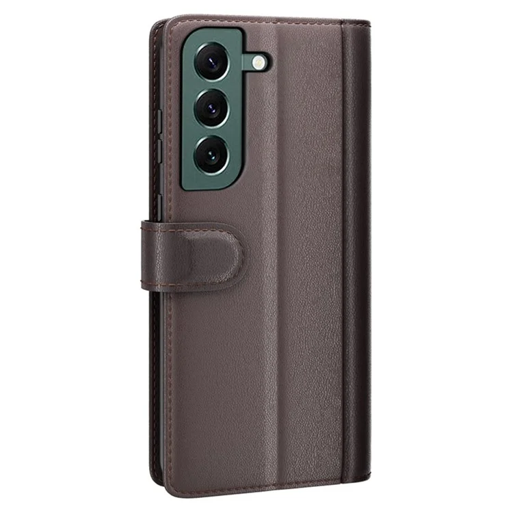 For Samsung Galaxy S23+ Case Genuine Split Leather Phone Cover with Wallet Stand - Brown
