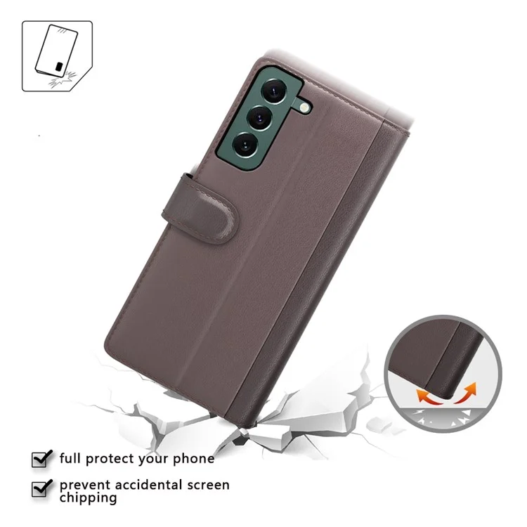 For Samsung Galaxy S23+ Case Genuine Split Leather Phone Cover with Wallet Stand - Brown