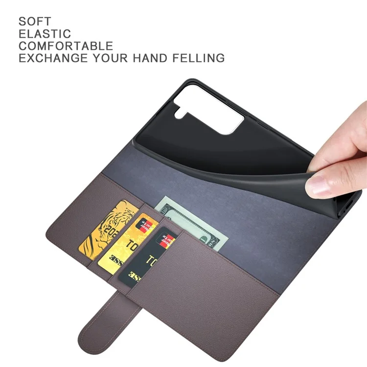 For Samsung Galaxy S23+ Case Genuine Split Leather Phone Cover with Wallet Stand - Brown